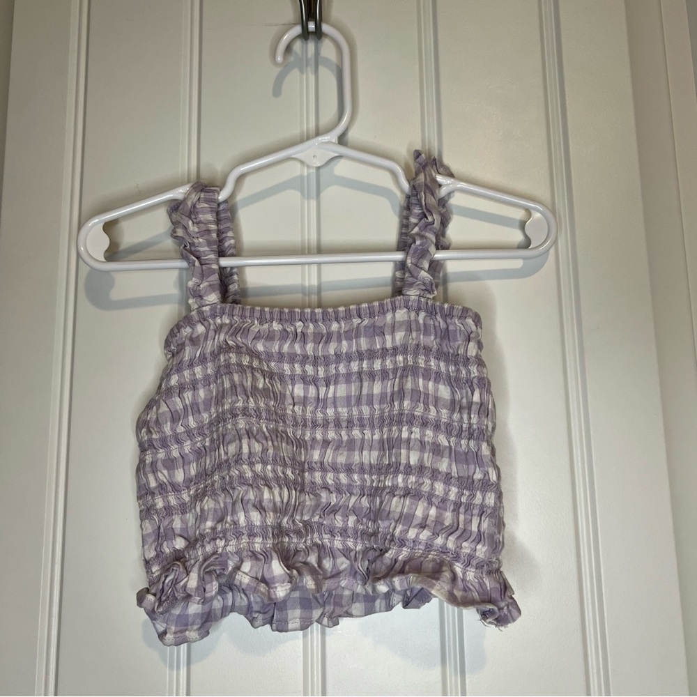 Purple and White Checkered Ruffle Top